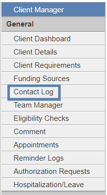 Highlight Contact Log from Client Manager panel